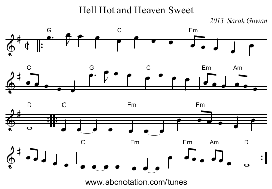 Hell Hot and Heaven Sweet - staff notation