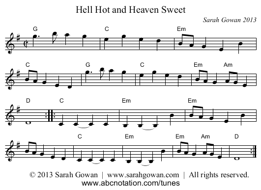 Hell Hot and Heaven Sweet - staff notation