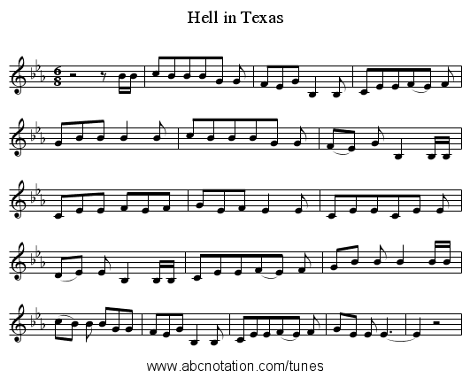 Hell in Texas - staff notation