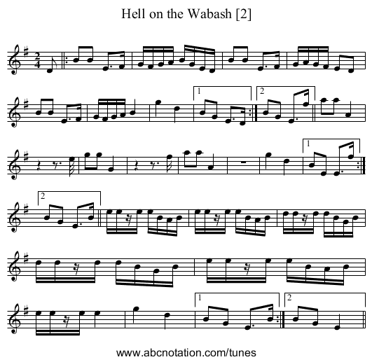 Hell on the Wabash [2] - staff notation