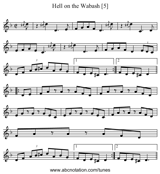 Hell on the Wabash [5] - staff notation