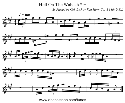Hell On The Wabash * + - staff notation
