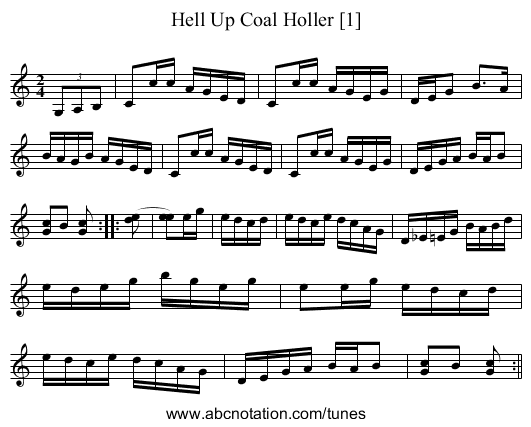 Hell Up Coal Holler [1] - staff notation
