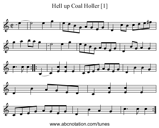 Hell up Coal Holler [1] - staff notation