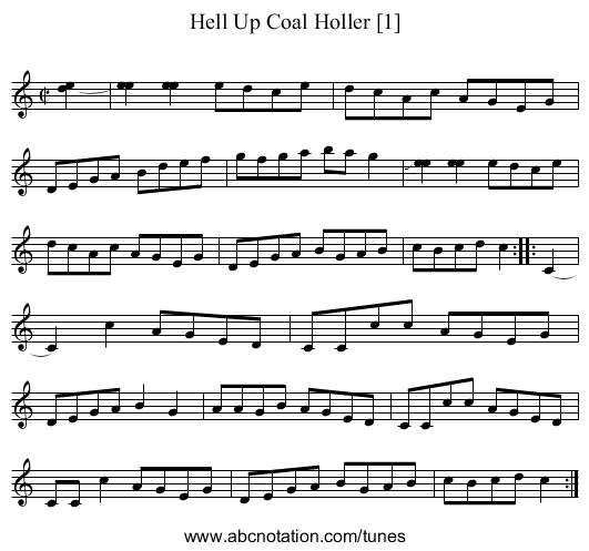 Hell Up Coal Holler [1] - staff notation