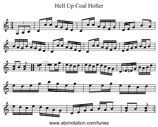 Hell Up Coal Holler - staff notation