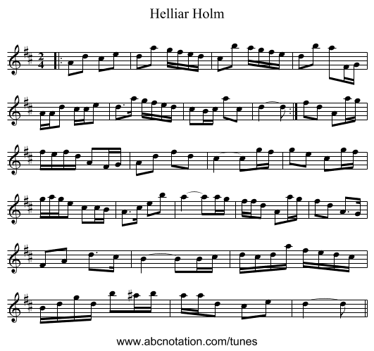 Helliar Holm - staff notation