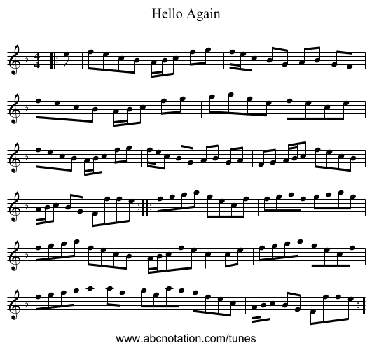 Hello Again - staff notation