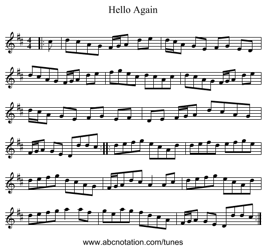 Hello Again - staff notation