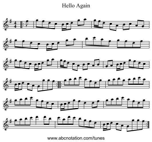 Hello Again - staff notation