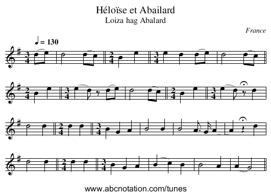 Héloïse et Abailard - staff notation