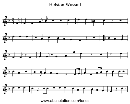 Helston Wassail - staff notation