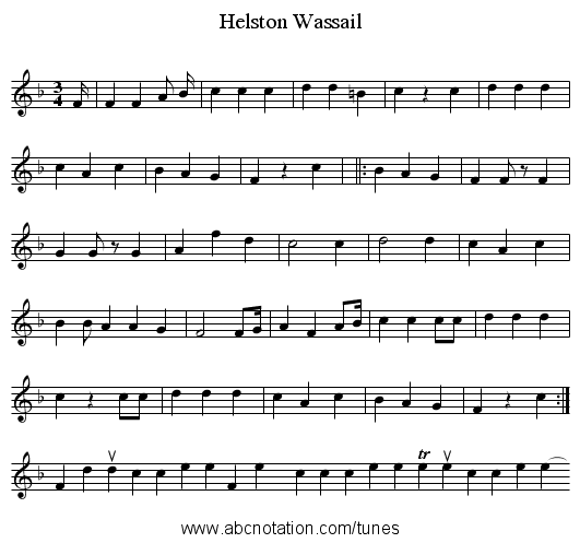 Helston Wassail - staff notation