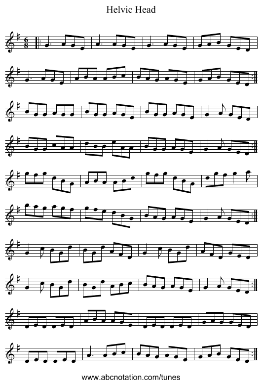 Helvic Head - staff notation