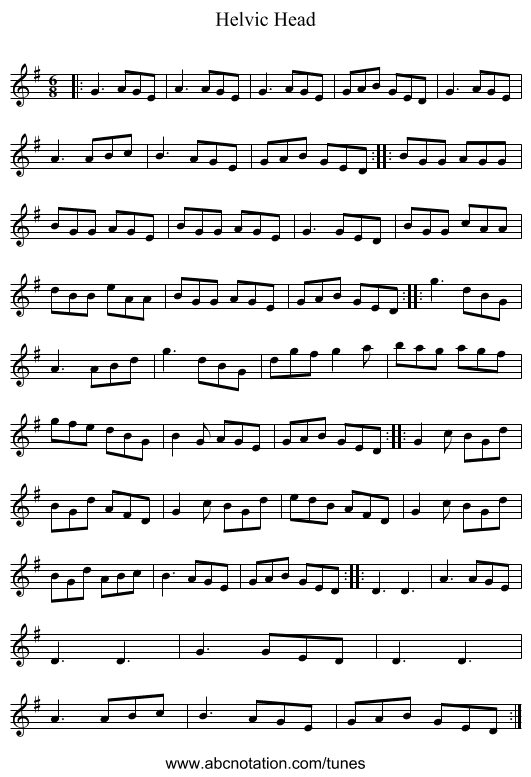 Helvic Head - staff notation