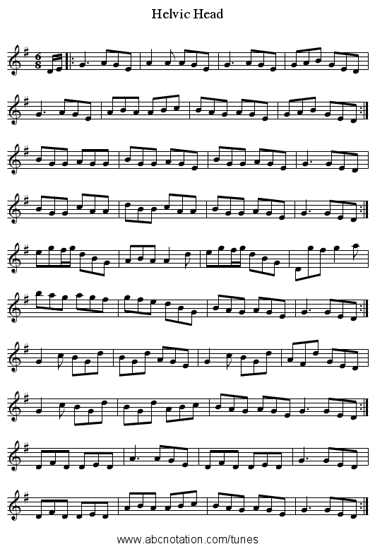 Helvic Head - staff notation