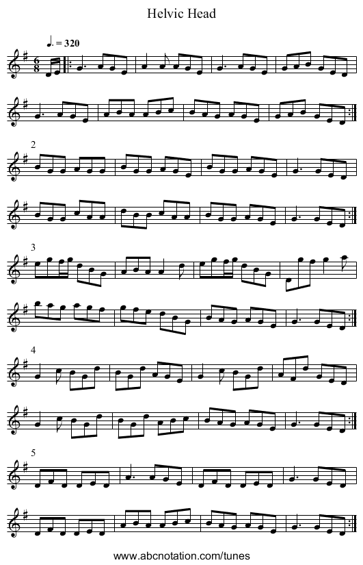 Helvic Head - staff notation