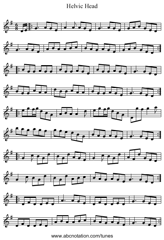 Helvic Head - staff notation