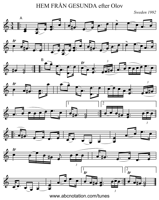 HEM FRÅN GESUNDA efter Olov - staff notation