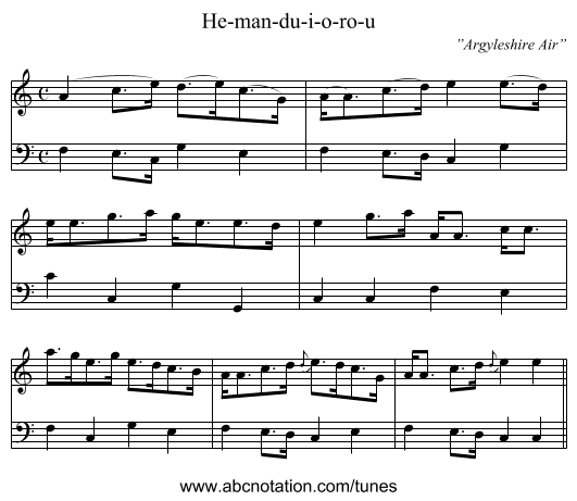 He-man-du-i-o-ro-u - staff notation