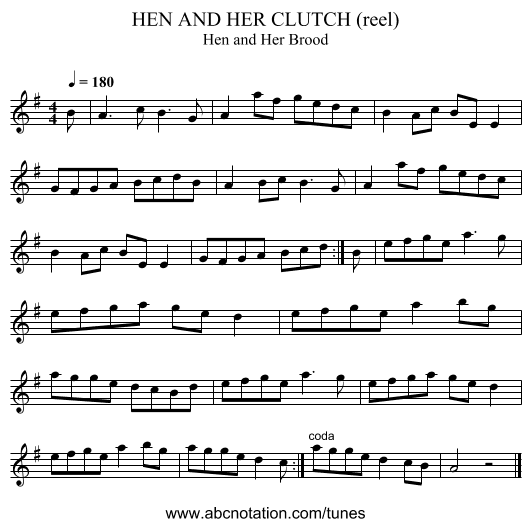HEN AND HER CLUTCH (reel) - staff notation