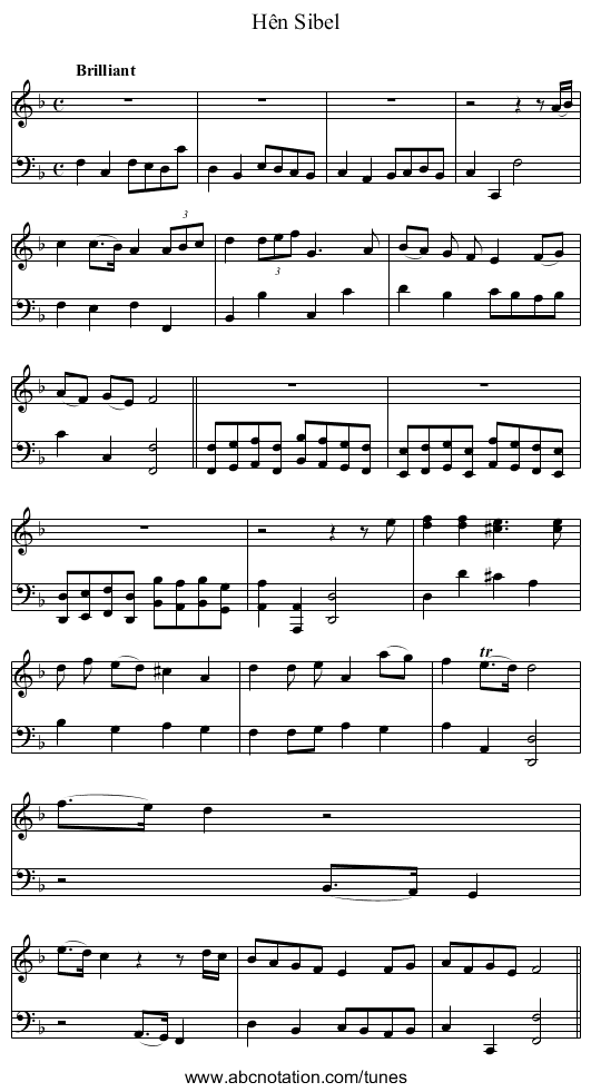 Hên Sibel - staff notation