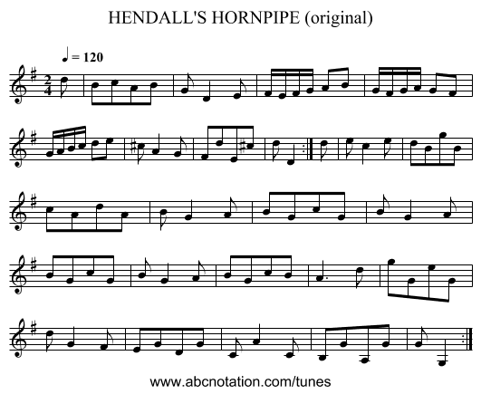 HENDALL'S HORNPIPE (original) - staff notation