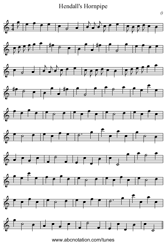 Hendall's Hornpipe - staff notation