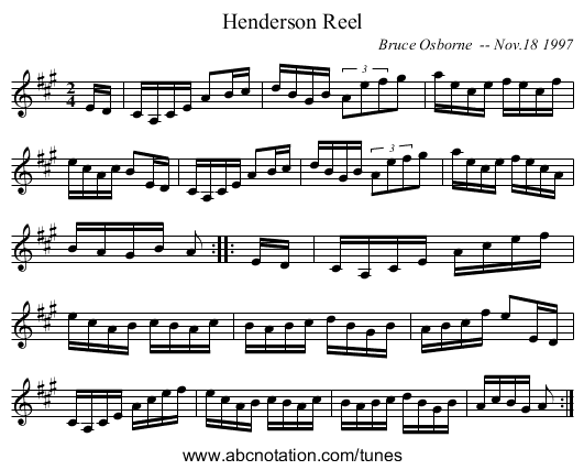 Henderson Reel - staff notation