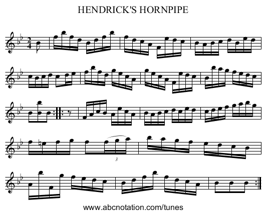 HENDRICK'S HORNPIPE - staff notation