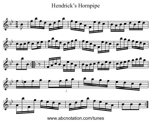 Hendrick’s Hornpipe - staff notation