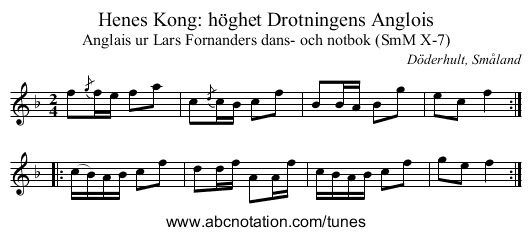 Henes Kong: höghet Drotningens Anglois - staff notation