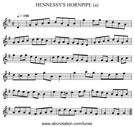 HENNESSY'S HORNPIPE (a) - staff notation