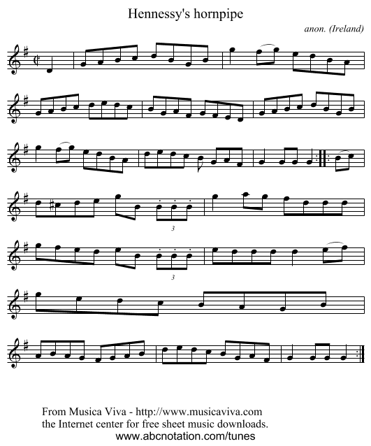 Hennessy's hornpipe - staff notation