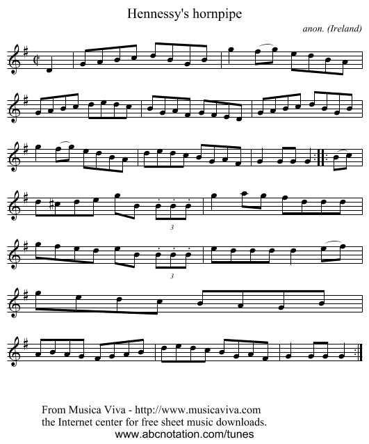 Hennessy's hornpipe - staff notation