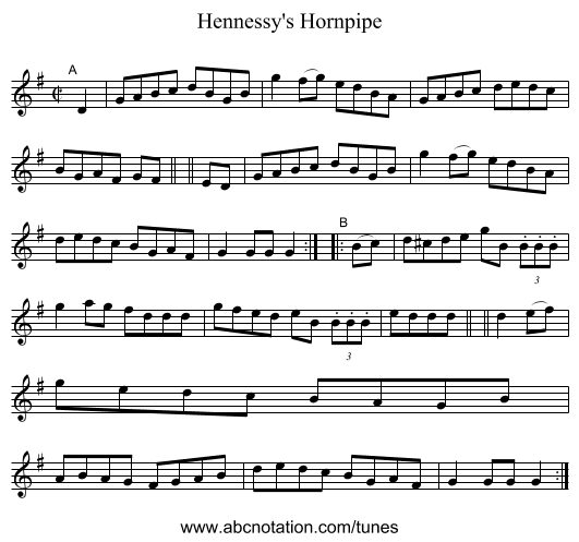 Hennessy's Hornpipe - staff notation