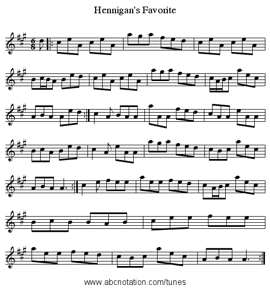 Hennigan's Favorite - staff notation