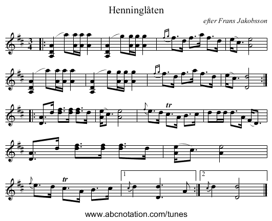 Henningl&aring;ten - staff notation