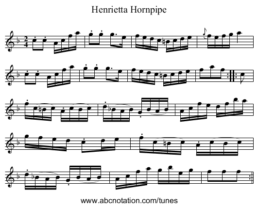 Henrietta Hornpipe - staff notation