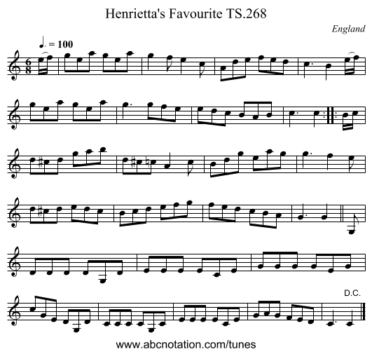 Henrietta's Favourite TS.268 - staff notation