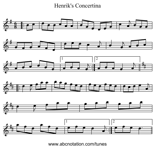 Henrik's Concertina - staff notation