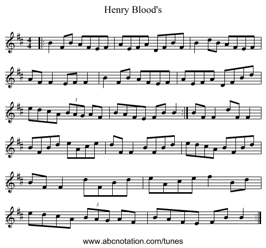 Henry Blood's - staff notation
