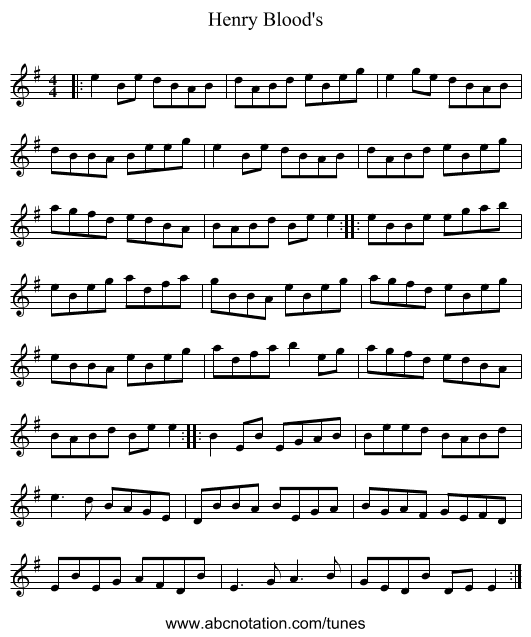 Henry Blood's - staff notation