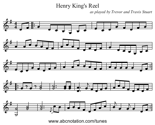 Henry King's Reel - staff notation