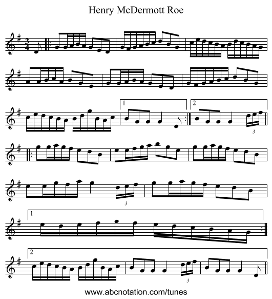 Henry McDermott Roe - staff notation