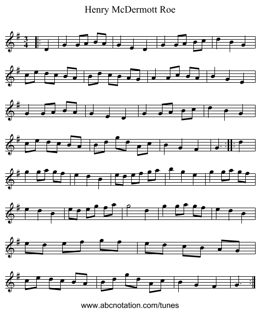 Henry McDermott Roe - staff notation