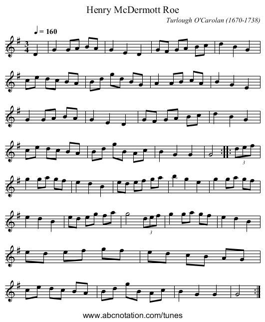 Henry McDermott Roe - staff notation