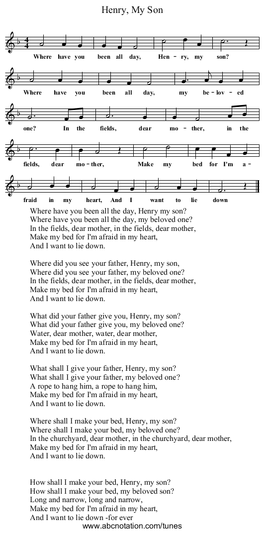 Henry, My Son - staff notation