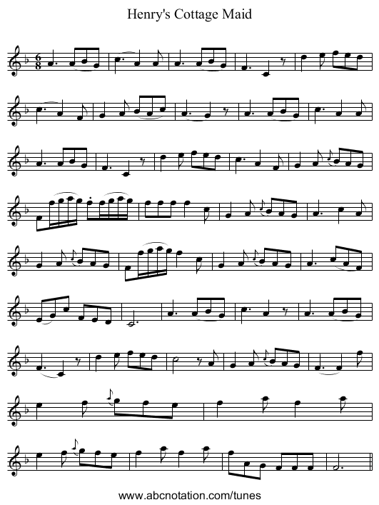 Henry's Cottage Maid - staff notation