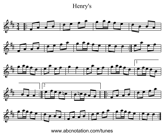 Henry's - staff notation